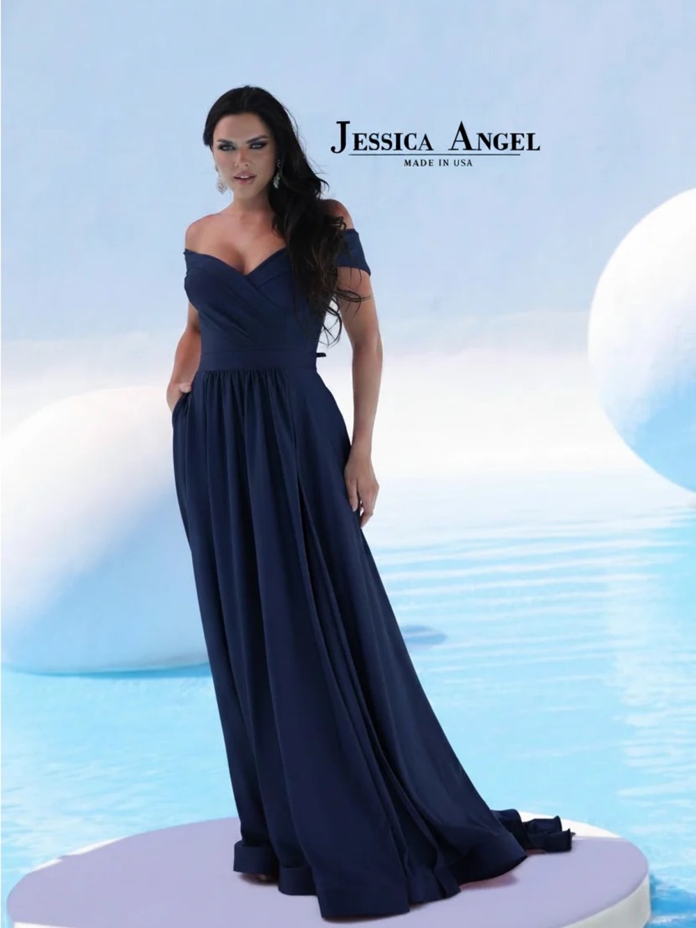 Jessica Angel Navy Off-Shoulder Wedding Gown